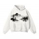 Luxury Oversize Gray Hoodie with Abstract Watercolor Print – Chic Casual Wear